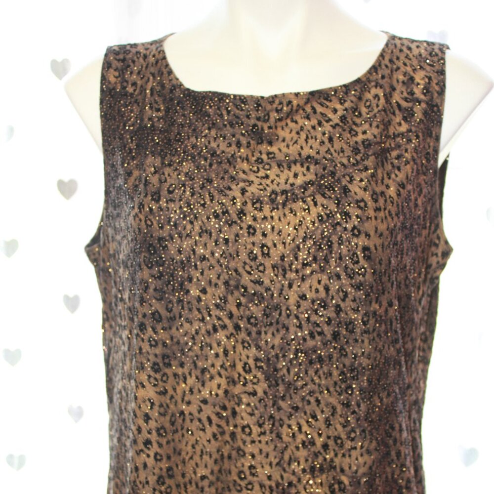 #295 Chico's Tan Brown Black Shimmer Animal-Print Dressy Tank Size 3 (16)